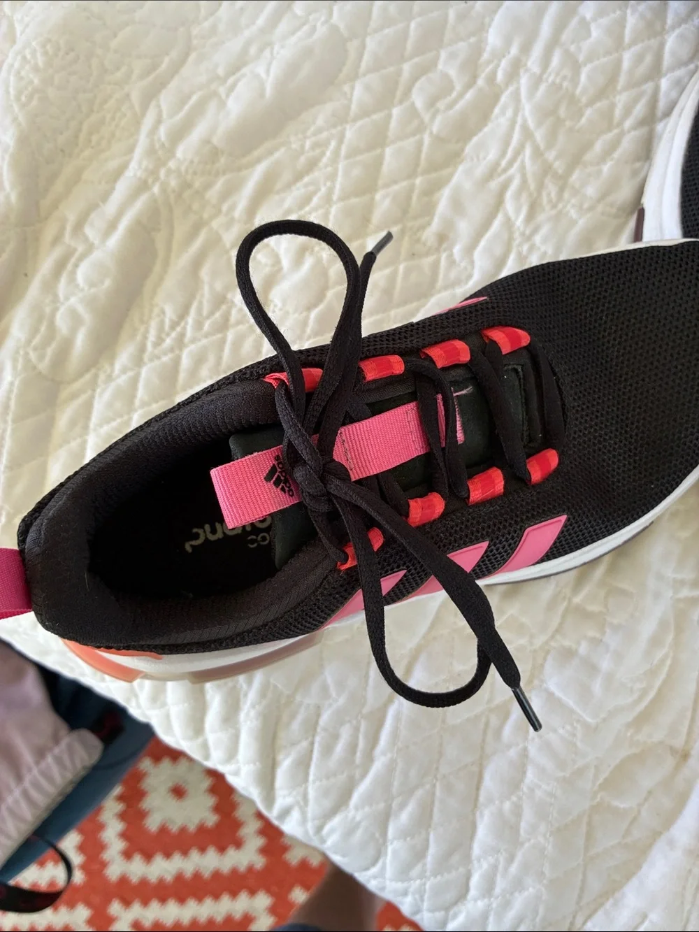 adidas Women’s Black Athletic Sneakers with Pink Accents